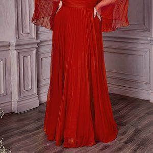 Chiffon Tea-length Pleated Dress with Floral Waist Detail Flamingo main image 1